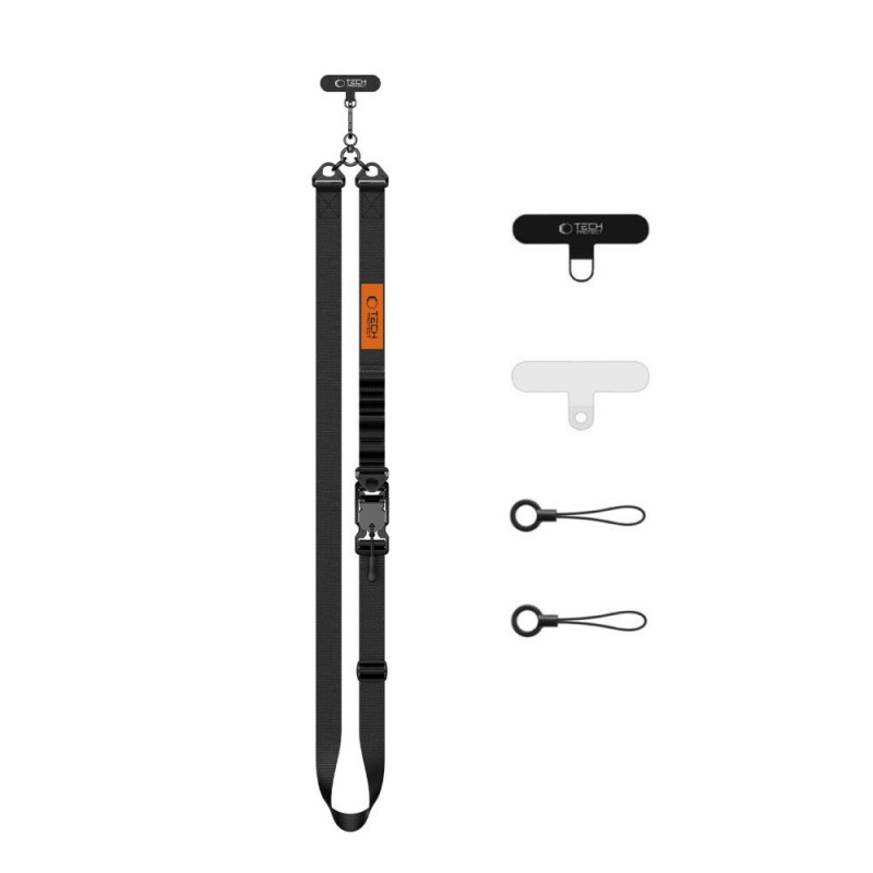 Tech-Protect C9S Rope Crossbody telefona pārkakla siksna, melna/oranža