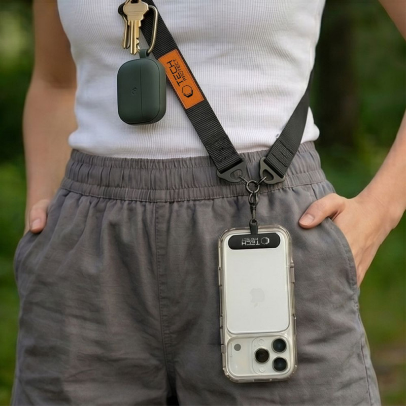 Tech-Protect C9S Rope Crossbody telefona pārkakla siksna, melna/oranža