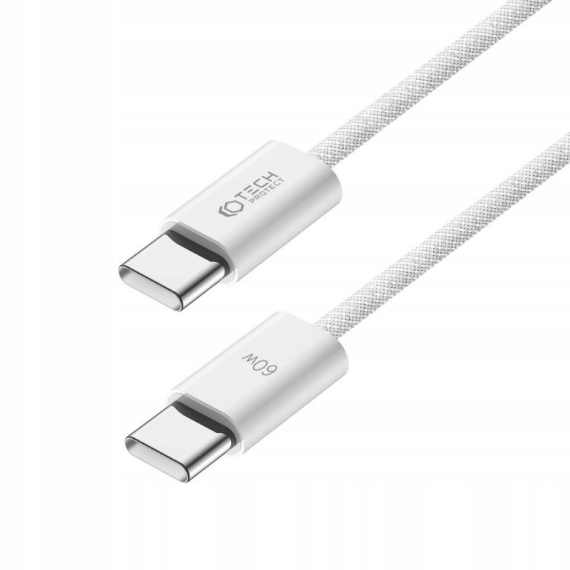 Tech-Protect Ultraboost Classic USB-C / USB-C PD kabelis, 60W, 3A, 100 cm, balts