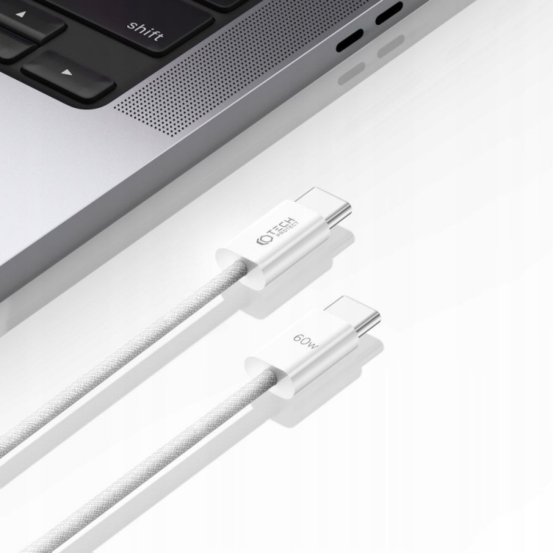 Tech-Protect Ultraboost Classic USB-C / USB-C PD kabelis, 60W, 3A, 100 cm, balts