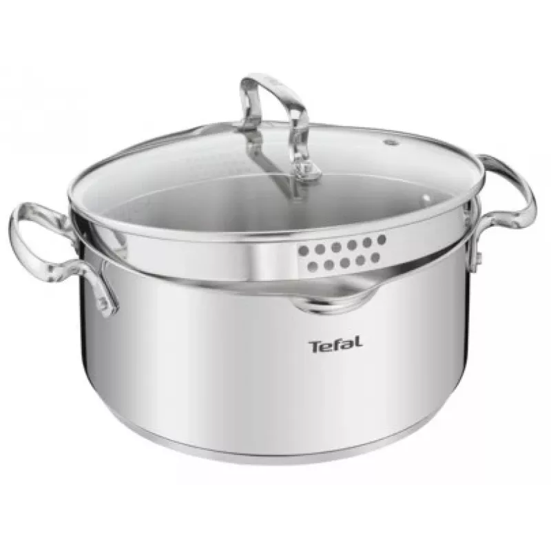Tefal Duetto+ G7194655 kastrolis, apaļš, nerūsējošais tērauds, 24 cm, stikla vāks