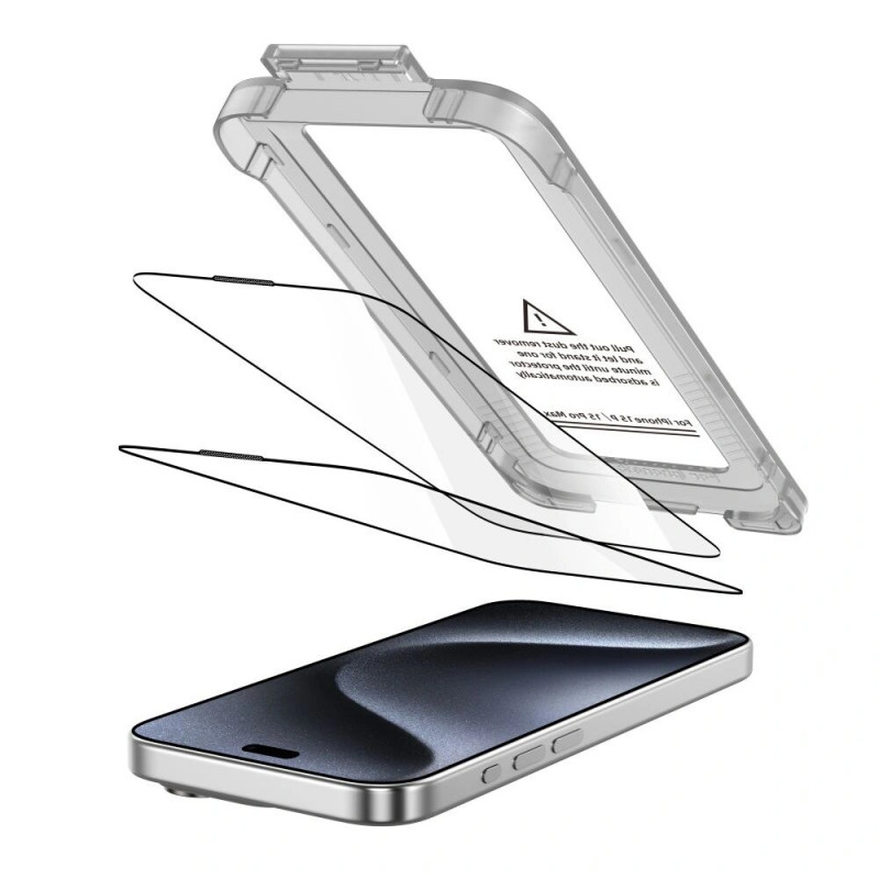 Tech-Protect Quick Set+ rūdītais stikls Apple iPhone 15 Pro (2 gab.), melns