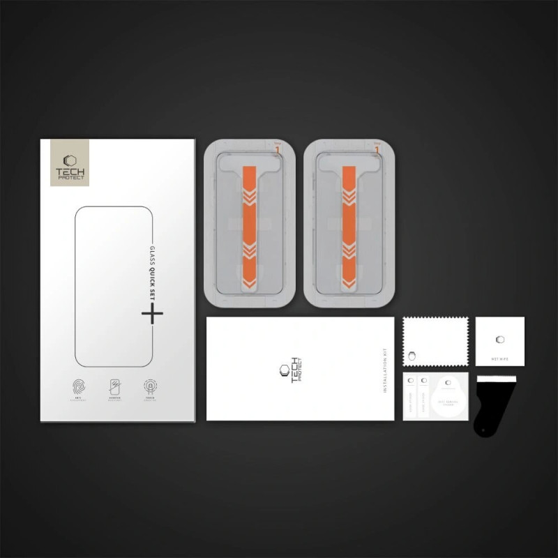 Tech-Protect Quick Set+ rūdītais stikls Apple iPhone 15 Pro (2 gab.), melns