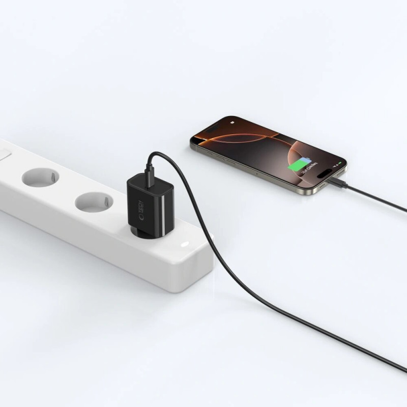 Tech-Protect NC20W USB-C sienas lādētājs PD 20W, melns