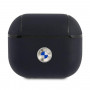 BMW BMA3SSLNA īstas ādas vāciņš ar sudraba logotipu Apple AirPods 3, tumši zilā krāsā