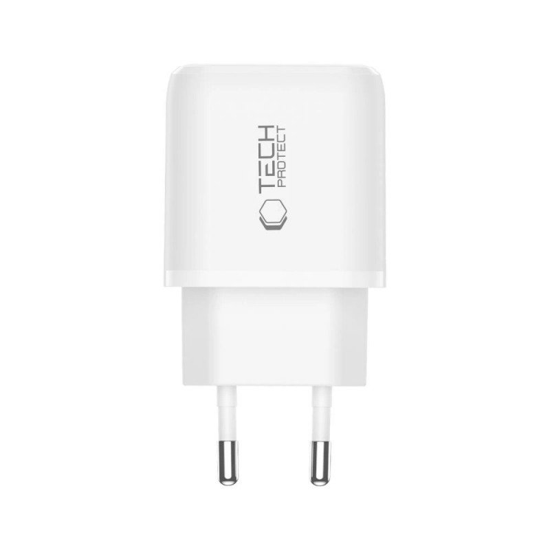 Tech-Protect NCA20 USB-A, USB-C sienas lādētājs PD 20W / QC3.0, balts