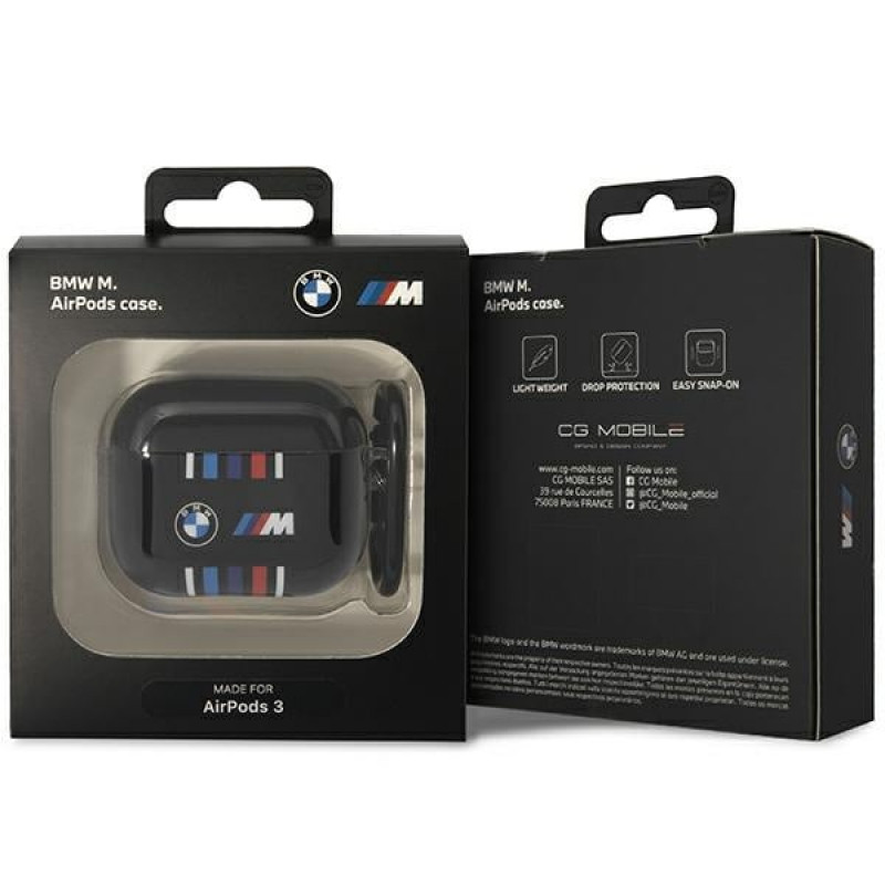 BMW BMA322SWTK vairāku krāsu līniju pārvalks Apple AirPods 3, melns