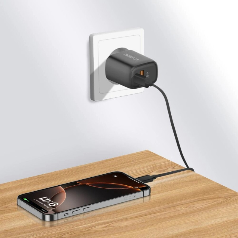 Tech-Protect NCA30 USB-A, USB-C sienas lādētājs PD 30W / QC3.0, melns