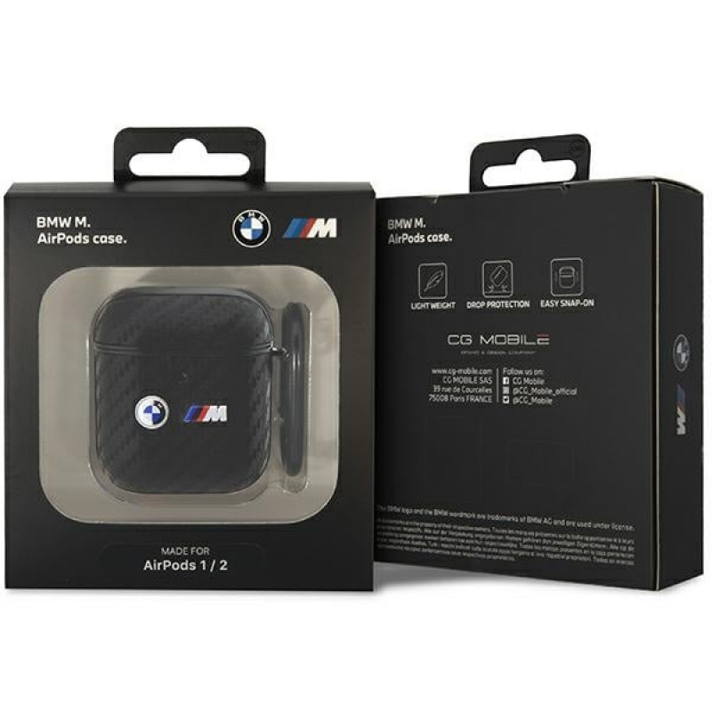 BMW BMA2WMPUCA2 Carbon Double Metal Logo vāciņš Apple AirPods 1/2, melns
