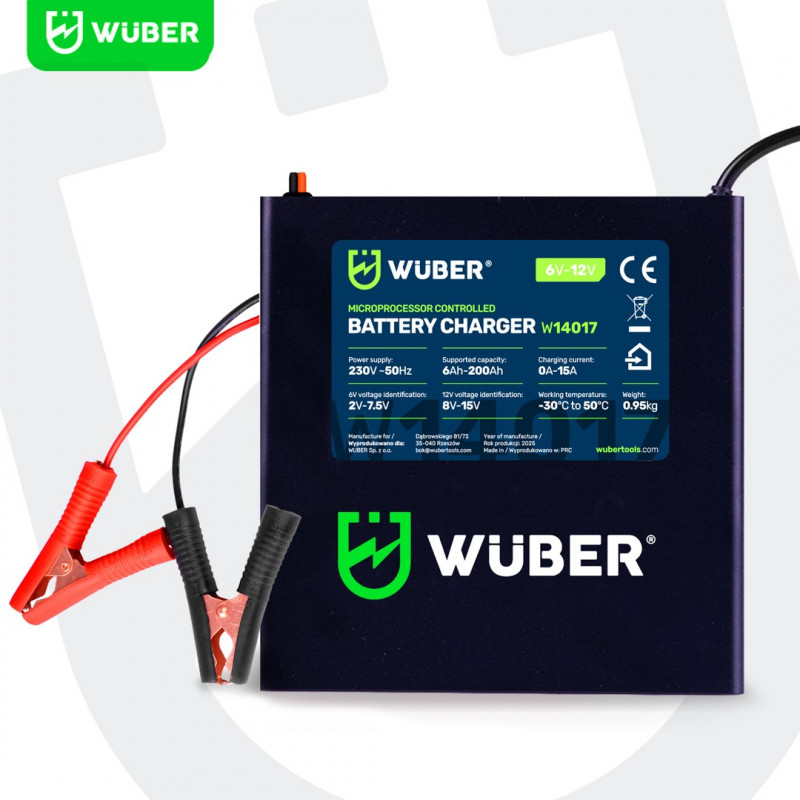 Wuber W14017 mikroprocesora akumulatora lādētājs, 6-12 V, 15 A