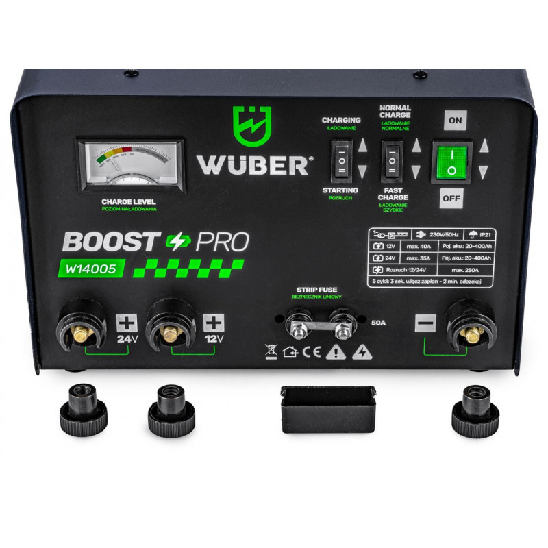 Wuber W14005 automašīnas akumulatora lādētājs ar palaišanas funkciju, 40 A, 12 V/24 V