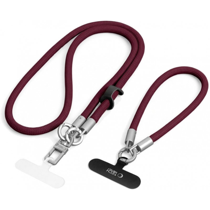 Tech-Protect C10S Rope kroskorpusa un plaukstas telefona auklas komplekts, Burgundy/Titanium