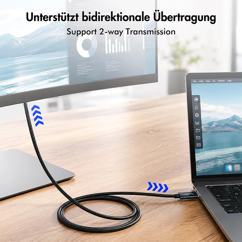 LogiLink CUA0121 USB 3.2 Gen2 Type-C kabelis, C/M uz DP/M, divvirzienu, 8K/60 Hz, metāls, melns, 3 m