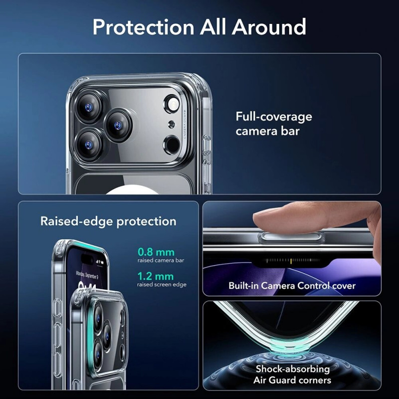 ESR Classic Hybrid MagSafe vāciņš ar rūdītu stiklu Apple iPhone 17 Pro Max, caurspīdīgs