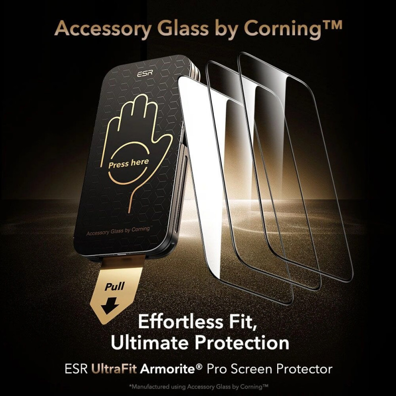 ESR UltraFit Armorite Pro rūdītais stikls Apple iPhone 16 Pro / 17, caurspīdīgs, Corning stikls (ESR926)