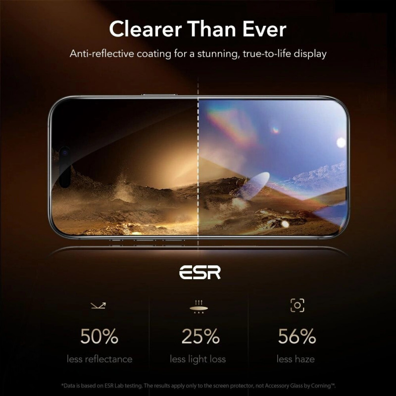ESR UltraFit Armorite Pro rūdītais stikls Apple iPhone 16 Pro / 17, caurspīdīgs, Corning stikls (ESR926)