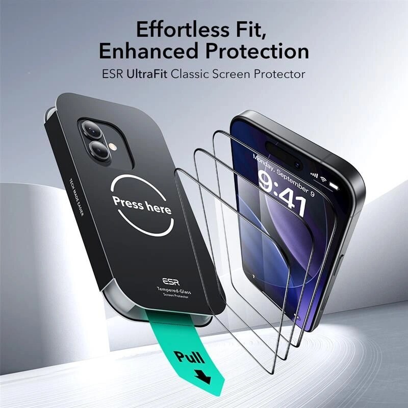 ESR UltraFit rūdītais stikls priekš Apple iPhone 16 Pro / 17, caurspīdīgs (2 gab.) (ESR922)