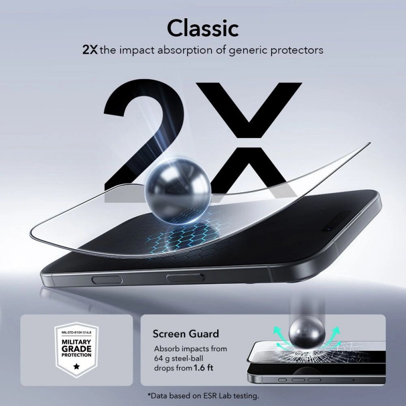ESR UltraFit rūdītais stikls priekš Apple iPhone 16 Pro / 17, caurspīdīgs (2 gab.) (ESR922)