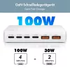 LogiLink PA0418 USB-A/C galda lādētājs, 100 W, GaN, 6 porti, 2x USB-A (QC), 4x USB-C (PD), balts