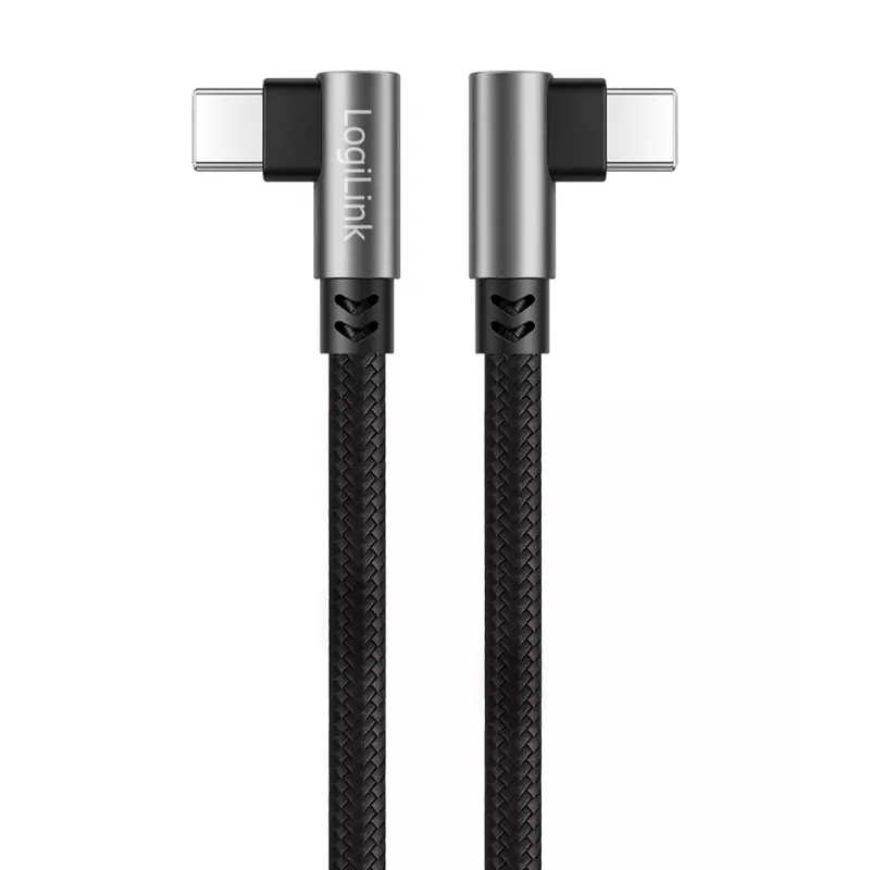 LogiLink CU0460 USB 2.0 Type-C kabelis, C/M 90° uz C/M 90°, 480 Mbps, 100W, metāls, sudraba/melns, 0,5 m