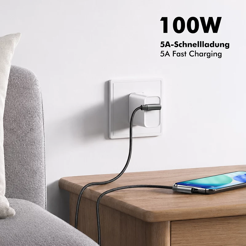 LogiLink CU0462 USB 2.0 Type-C kabelis, C/M 90° uz C/M 90°, 480 Mbps, 100W, metāls, sudraba/melns, 2 m