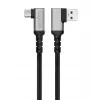 LogiLink CU0472 USB 3.2 Gen1 Type-C kabelis, A/M 90° uz C/M 90°, 5 Gbps, 60W, metāls, sudraba/melns, 1,5 m