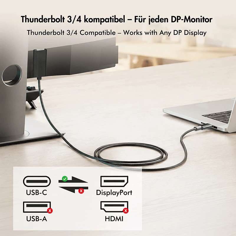 Logilink CUA0130 USB 3.2 Gen2 Type-C kabelis, C/M uz DP/M, 8K/60 Hz, neilons, metāls, melns, 1 m