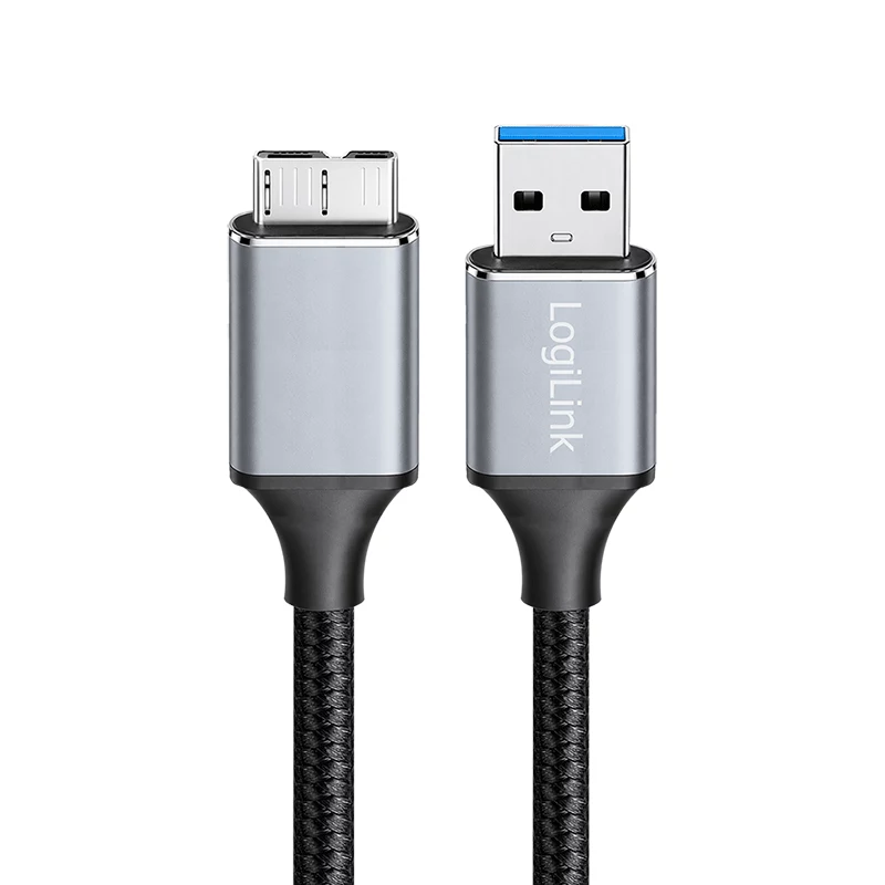 Logilink CU0291 USB 3.0 kabelis, A/M uz Micro-USB/M, 5 Gbps, neilons, metāls, melns/sudrabs, 2 m