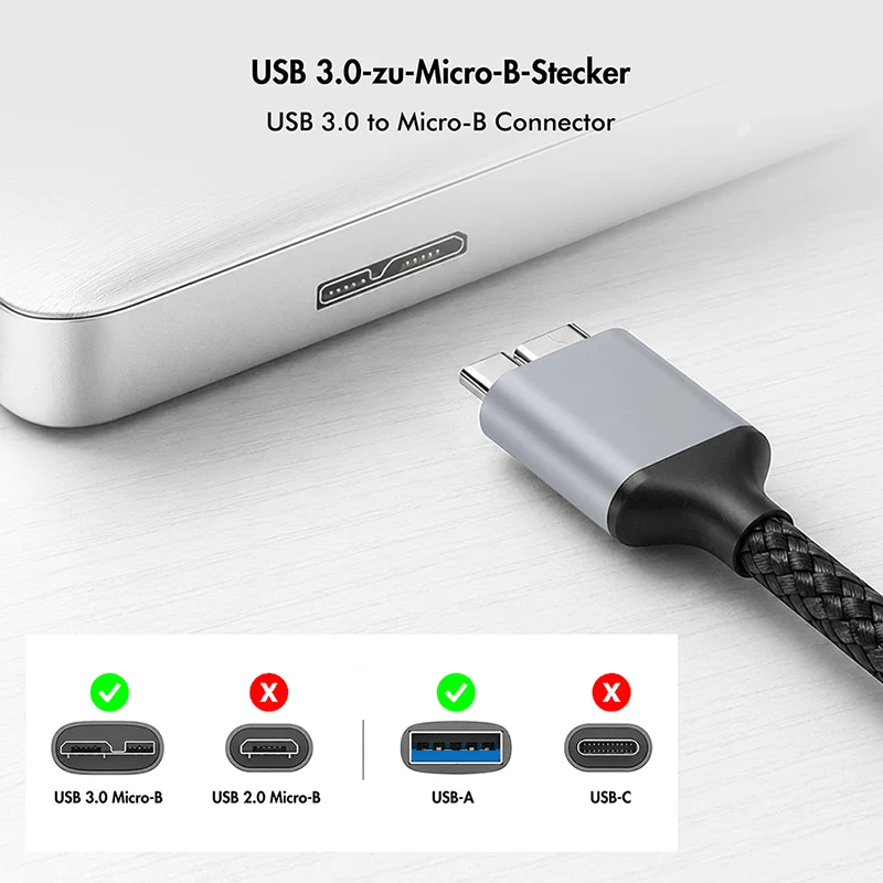 Logilink CU0291 USB 3.0 kabelis, A/M uz Micro-USB/M, 5 Gbps, neilons, metāls, melns/sudrabs, 2 m