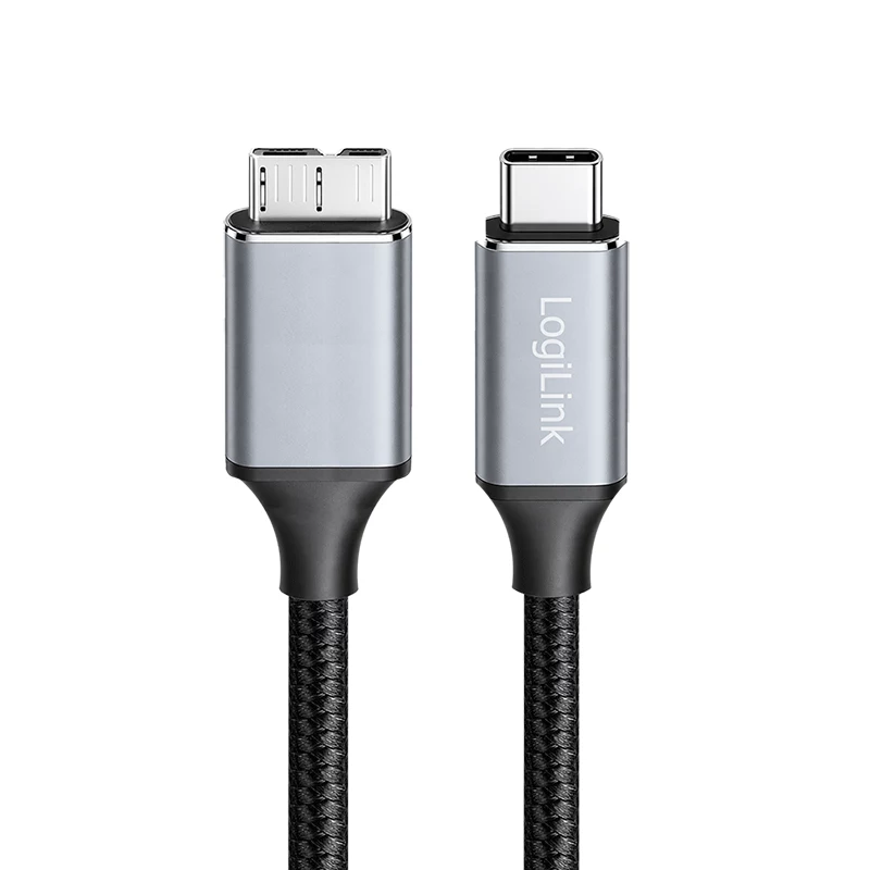 Logilink CU0199 USB 3.2 Gen1 Type-C kabelis, C/M uz Micro-USB/M, 5 Gbps, neilons, metāls, melns/sudrabs, 2 m