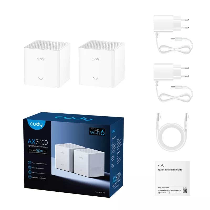 CUDY M3000S AX3000 Wi-Fi 6 mesh sistēma, 2 komplekti