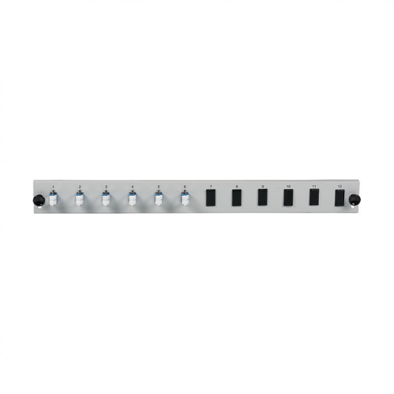 EFB Elektronik SB-FP-6SC-S-OM4 optiskās šķiedras priekšējais panelis montāžai statnē, 1U, pelēks, metāls, 432 mm