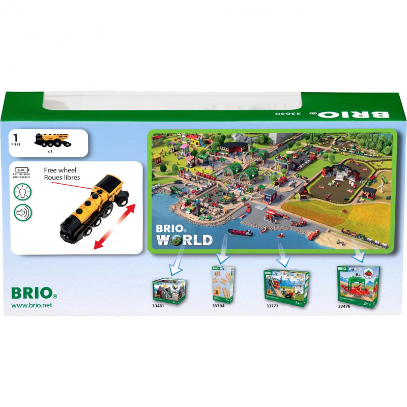 BRIO World zelta akumulatora lokomotīve ar gaismu un skaņu (33630)