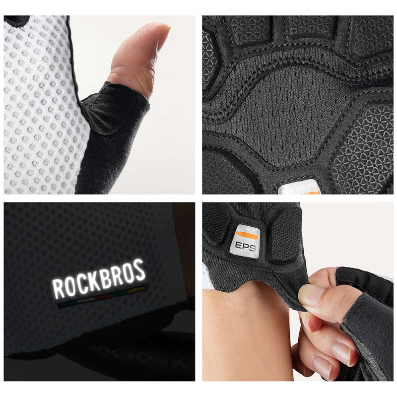 Rockbros TLS004 ROAD TO SKY īsie amortizējošie riteņbraukšanas cimdi S, balti