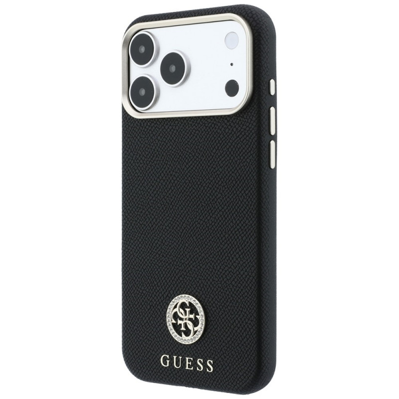 Guess GUE005537-0 Grained Round Strass Logo MagSafe vāciņš Apple iPhone 18 Pro Max / 17 Pro Max, melns