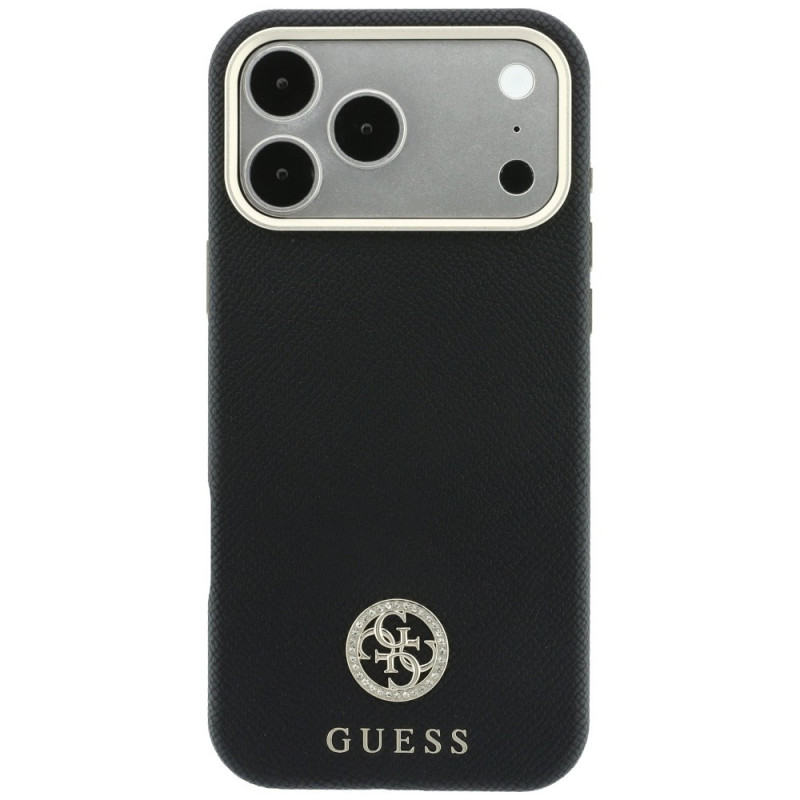 Guess GUE005537-0 Grained Round Strass Logo MagSafe vāciņš Apple iPhone 18 Pro Max / 17 Pro Max, melns