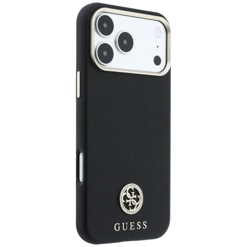 Guess GUE005537-0 Grained Round Strass Logo MagSafe vāciņš Apple iPhone 18 Pro Max / 17 Pro Max, melns