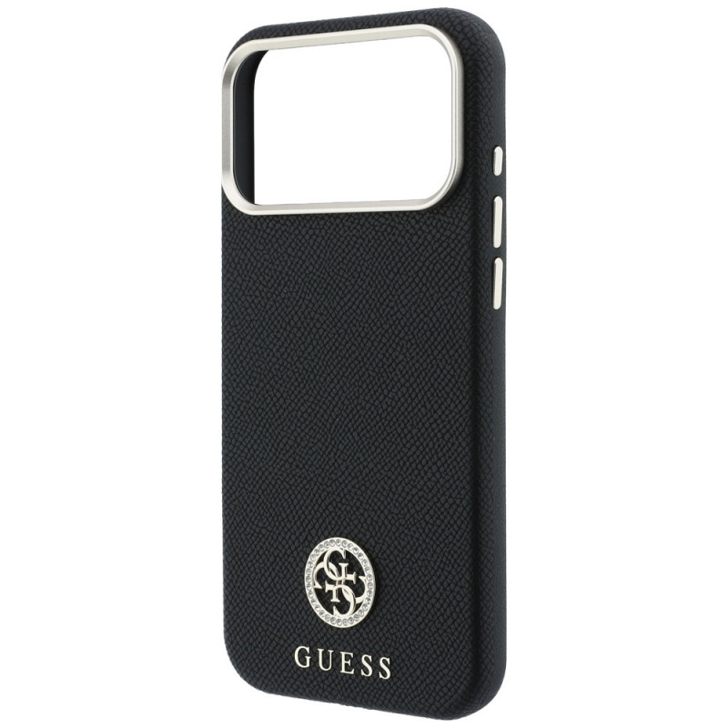Guess GUE005537-0 Grained Round Strass Logo MagSafe vāciņš Apple iPhone 18 Pro Max / 17 Pro Max, melns