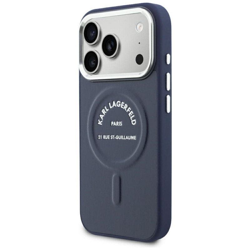 Apvalks Karl Lagerfeld Embossed Open Ring RSG Logo MagSafe Apple iPhone 18 Pro Max / 17 Pro Max, zils (KF003292-0)