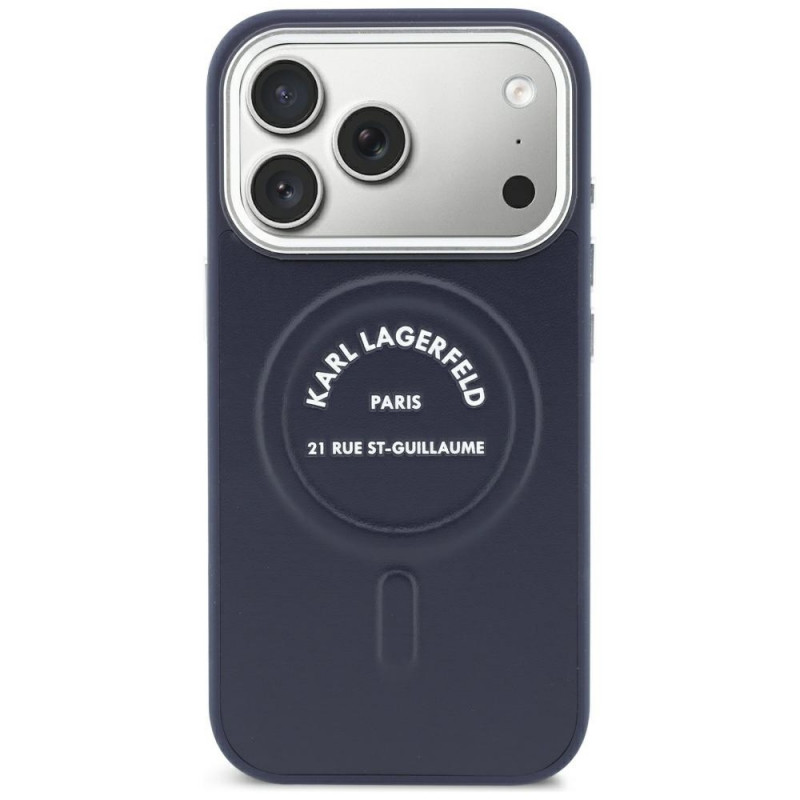 Apvalks Karl Lagerfeld Embossed Open Ring RSG Logo MagSafe Apple iPhone 18 Pro Max / 17 Pro Max, zils (KF003292-0)