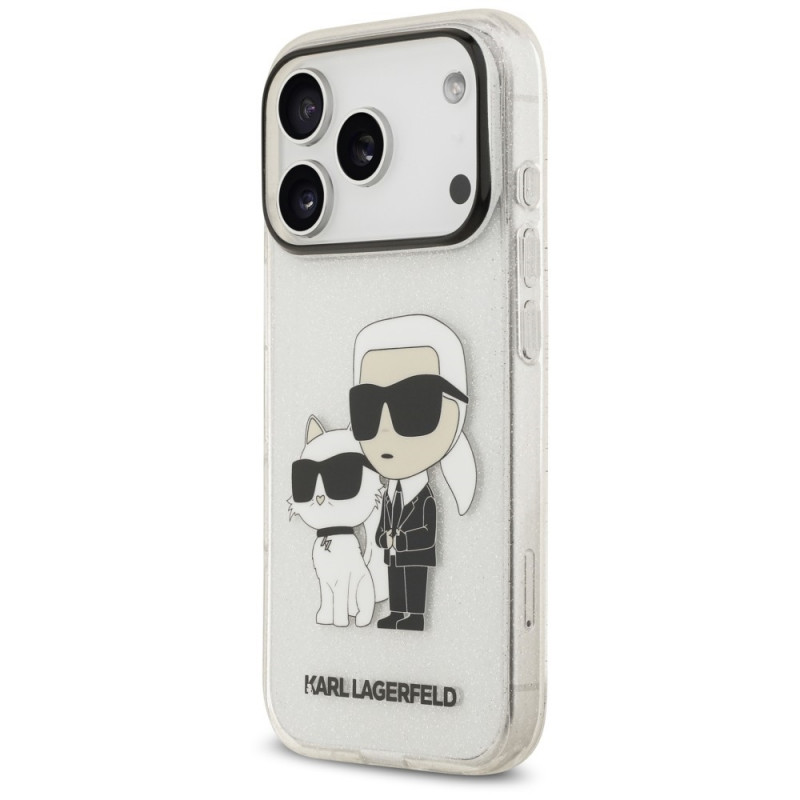 Karl Lagerfeld IML NFT Glitter Karl&Choupette vāciņš KF003400, paredzēts Apple iPhone 18 Pro Max / 17 Pro Max, caurspīdīgs