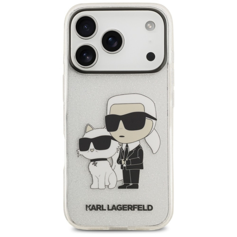 Karl Lagerfeld IML NFT Glitter Karl&Choupette vāciņš KF003400, paredzēts Apple iPhone 18 Pro Max / 17 Pro Max, caurspīdīgs