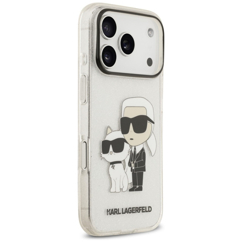 Karl Lagerfeld IML NFT Glitter Karl&Choupette vāciņš KF003400, paredzēts Apple iPhone 18 Pro Max / 17 Pro Max, caurspīdīgs