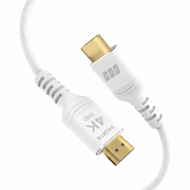EFB Elektronik HDMI-20-00012 HDMI kabelis High Speed ar Ethernet, 4K60Hz, 18 Gbit/s, 1 m, balts, saderīgs ar HDMI 2.0