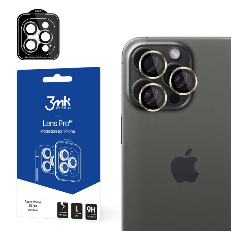3MK Lens Protection Pro Apple iPhone 15 Pro, tumši zelta