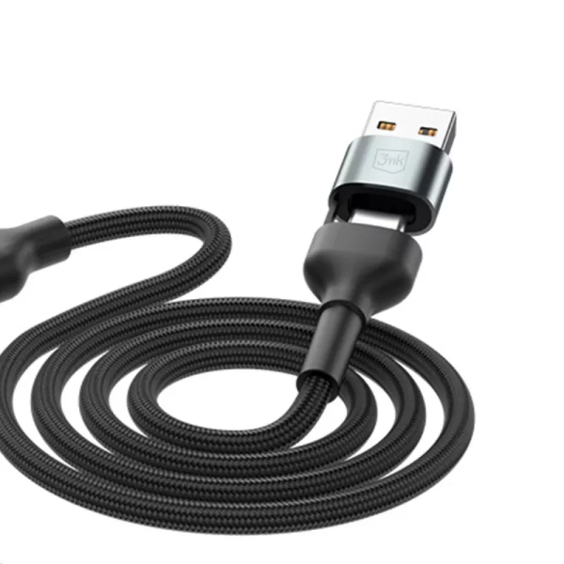 3MK Hyper Cable N-SERIES 6in1 USB-C / USB-A uz USB-C / MicroUSB / Lightning kabelis, QC 3.0, 18 W (9 V / 2 A), 1.2 m, melns