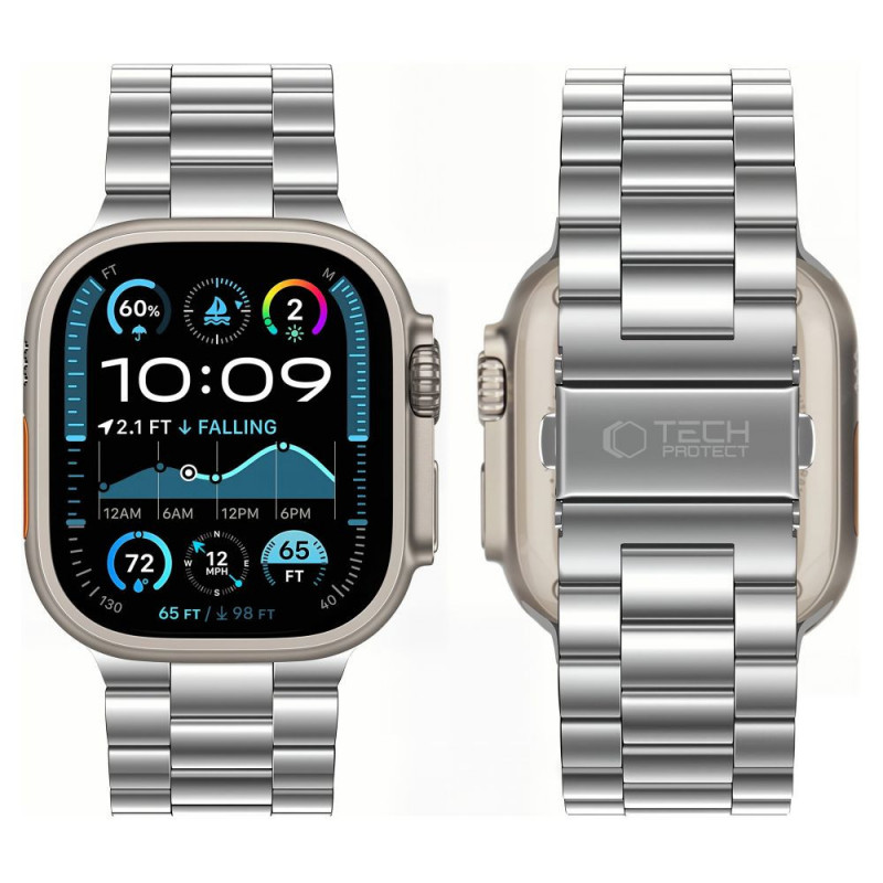 Tech-Protect Stainless nerūsējošā tērauda siksniņa pulksteņiem Apple Watch 8 / 9 / 10 / 11 / 12 / SE / Ultra (44 / 45 / 46 / 49 mm), sudraba
