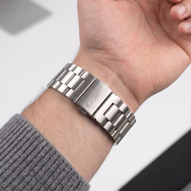 Tech-Protect Stainless nerūsējošā tērauda siksniņa pulksteņiem Apple Watch 8 / 9 / 10 / 11 / 12 / SE / Ultra (44 / 45 / 46 / 49 mm), sudraba