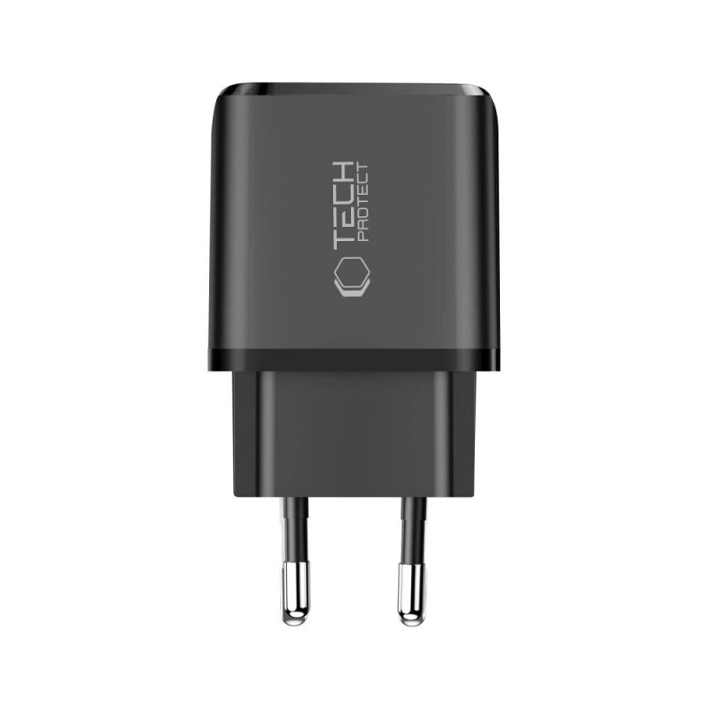 Tech-Protect NCA20 USB-A / USB-C sienas lādētājs PD 20W / QC3.0, melns