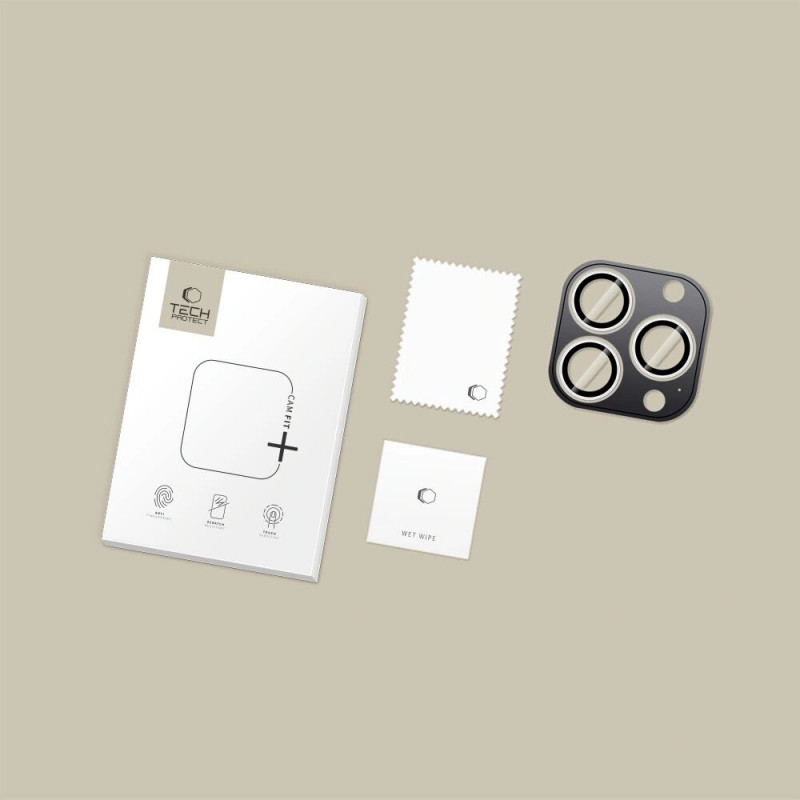 Tech-Protect Camring Fit+ kameras objektīva aizsargi, paredzēti Apple iPhone 14 Pro / 14 Pro Max / 15 Pro / 15 Pro Max / 16 Pro / 16 Pro Max / 17 Pro / 17 Pro Max, sudraba krāsā